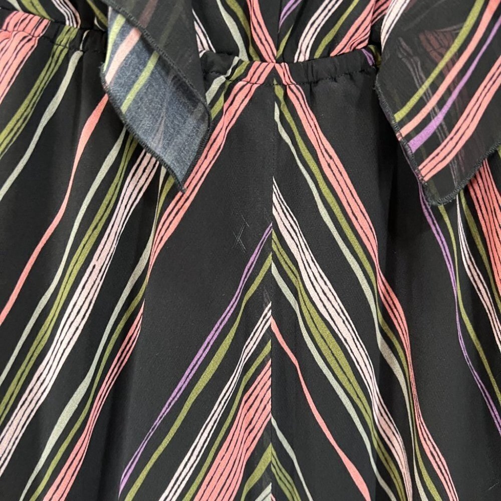 Giamba Black Stripe Ruffle Blouson Midi Dress $1335 - Picture 14 of 15